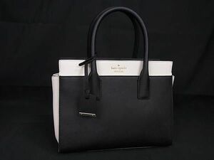 1円 ■美品■ kate spade ケイトスペード PXRU5957 キャンダスサッチェル レザー ハンドバッグ トート ブラック系×クリーム系 FC5223