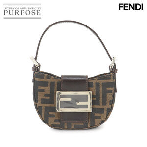 未使用 展示品 フェンディ FENDI ズッカ ミニ クロワッサン ポーチ キャンバス レザー ブラウン 26673 シルバー 金具 90261316