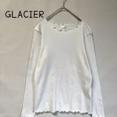 【GLACIER 】フリルネック長袖Tシャツ ホワイト　L