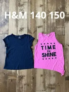 H&M 半袖Tシャツ ノースリーブ タンクトップ 140 150 紺色 ピンク色