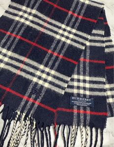 美品　BURBERRY バーバリー　ノバチェック　ホースマーク　ウール　ネイビー　紺色　カシミヤ　マフラー　ストール　メンズ　キッズ