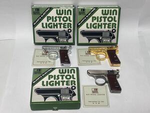 (71) WIN PISTOL LIGHTER 6500 ピストルライター ガスライター 3点セット 日本製 ゴールド クローム SA レトロ 喫煙具 箱 説明書付属