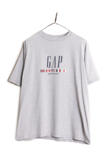 00s USA製 OLD GAP プリント 半袖 Tシャツ メンズ L / 古着 00年代 オールド ギャップ 国旗 グラフィック プリントT ロゴT コットン グレー