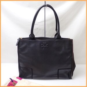 ◆Tory Burch/トリーバーチ ELLA トートバッグ/ブラック/レザー×キャンバス/A4対応/肩掛けOK/保管袋付き&0000004148