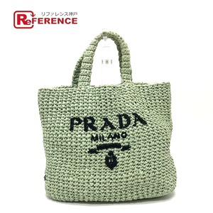 PRADA プラダ 1BG422 ラフィア スモール クロシェ トートバック トート カバン バック トートバッグ グリーン レディース【中古】