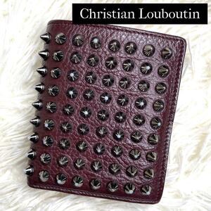 美品 / Christian Louboutin クリスチャンルブタン パネトーネバイフォールドウォレット 二つ折り財布 グレインレザー バーガンディ