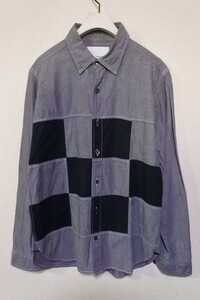 nanamica ナナミカ パッチワーク デザインシャツ ブラック シャンブレー size S マチ付き 日本製