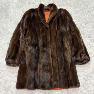 XL相当!【最高の逸品】最高級ミンク 毛皮 MINK コート ブラウン系 アウター リアルファー レディース 女性 ミドルコート 上質 12号 