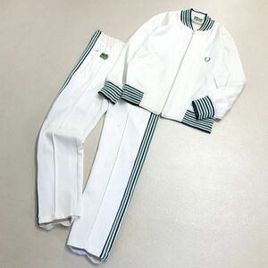 希少 80‘s FRED PERRY フレッドペリー ノーカラー ジャージ 上下セットアップ メンズ Sサイズ ホワイト グリーン ビンテージ vintage