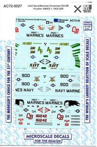 1/72 Microscale decals マイクロスケール デカール　72-0027 USA Navy & Marines Grumman EA-6B Prowler - VMAO-1, VAQ-209 