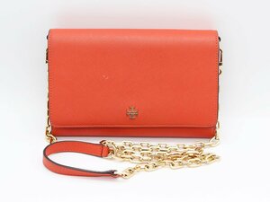 トリーバーチ チェーンウォレット ショルダーバッグ レザー 長財布 オレンジ系 TORY BURCH z24-1567 中古品 z_b