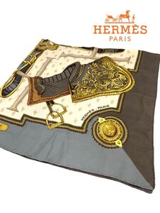 1円　超美品　 HERMES エルメス　ブランド　グレー　 スカーフ　 総柄　小物　パリス　メンズ　レディース　お洒落　YP509