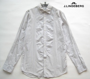 美品トルコ製!!JOHAN BY J.LINDEBERG J.リンドバーグ*美シルエット ストライプ柄ワークシャツ S 実寸M 白×グレー ジェイリンドバーグ