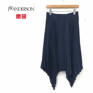 1K1302-K◆良品 JWANDERSON×UNIQLO JWアンダーソン×ユニクロ デザインプリーツスカート◆sizeL ネイビー ウエストゴム カジュアル