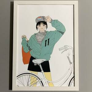 ■江口寿史■フジサイクルポスター1987/A4額装品/印刷物/可愛い/美少女/自転車/貴重イラスト/美人画 G242