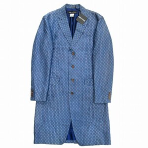 未使用品 16aw イッセイミヤケメン ISSEY MIYAKE MEN ドット スクエア ジャガード 総柄 チェスター コート ロング ジャケット 4 青◆12