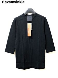 4 新品 \13,650【ripvanwinkle 3/4スリーブ カットソー RM-2227 BLACK リプヴァンウィンクル カットソー Tシャツ ブラック】