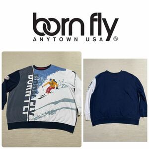 BORN FLY 総柄 スキー デカ ロゴ BIG クルー ネック スウェット トレーナー 1997 hip hop b-boy 5XL USA 大きいサイズ ビンテージ