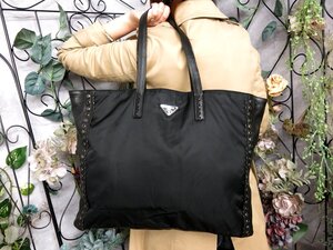 ●超美品●PRADA プラダ●メンズ●ポコノ ナイロン カーフ レザー 本革●トート バッグ●黒●イタリア製●肩掛け●A3 書類 かばん●Js52030