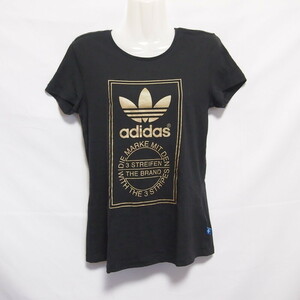 古着 レディースOT adidas originals/アディダス オリジナルス カジュアル Tシャツ 半袖 トレフォイルロゴ ブラック/ゴールド AB2403