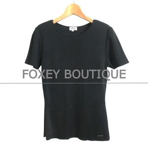 極美品 FOXEY BOUTIQUE フォクシーブティック ロゴプレート クルーネック 半袖 ニット カットソー Tシャツ 黒 ブラック