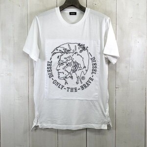 ディーゼル DIESEL フロント刺繍デザイン半袖コットンTシャツ*S/S TEE(M)ホワイト/190