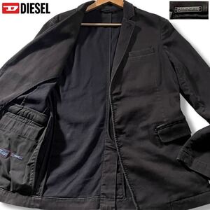 極美品/Lサイズ●DIESEL ディーゼル ジョグ ジーンズ デニム テーラードジャケット Gジャン 金具ボタン ストレッチ ロゴ金具プレート 黒系