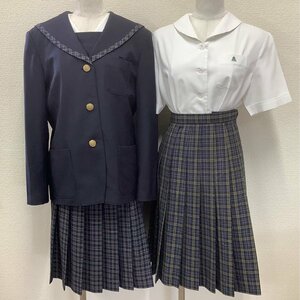 I69/Y(中古)福島県 岩代中学校 女子制服5点 /165A/W66-73/丈58/セーラーブレザー/スカート/紺/チェック/冬服/夏服/女子学生/学生服