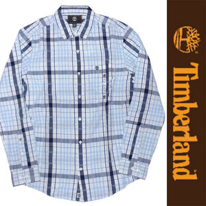 新品 Timberland L/S SHIRT ティンバーランド 長袖シャツ チェック ブルー ホワイト コットン アウトドア REGULAR FIT 胸ポケット S 正規品