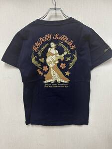 1円スタート 半袖Tシャツ 和柄バックプリント 半袖Tシャツ メンズ カットソー 0722-402 ストレッチ　 新品 ネイビー S