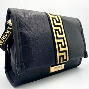 1円 新品未使用 VERSACE ヴェルサーチ セカンドバッグ クラッチバッグ ポーチ ロゴ ビジネス メンズ お洒落 黒 ブラック系 総柄 ゴールド