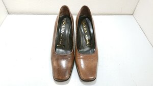 SALE 1円～【訳アリ】PRADA　プラダ　パンプス　チャンキーヒール　ブラウン　サイズ36　ジャンク　キングラム（イ）