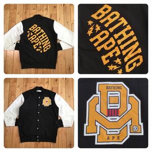 APE LOGO スウェット スタジャン Mサイズ black a bathing ape BAPE sweat varsity jacket エイプ ベイプ アベイシングエイプ nigo m55