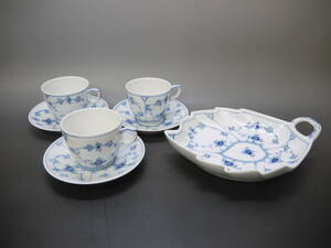 961 美品 ROYAL COPENHAGEN 1/2162マーク カップ＆ソーサー/リーフディッシュ ロイヤルコペンハーゲン ブルーフルーテッド DENMARK