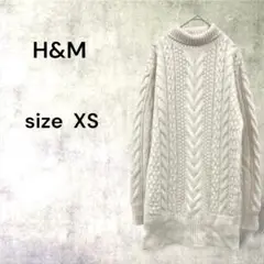a536【H&M】ロングニットセーター　チュニック　タートルネック　XS