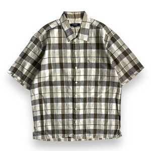 国内正規品★ BURBERRY LONDON バーバリー 半袖 ロゴ 刺繍 マルチ チェック シャツ Mサイズ S/S トップス CHECK SHIRT 古着 ヴィンテージ