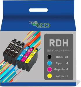 EasyECO 製 EPSON RDH 互換インクカートリッジ RDH-4CL 増量 6本セット【3BK/C/M/Y】 ICチップ