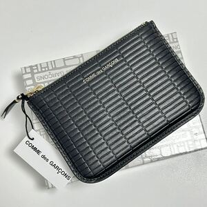 新品 コムデギャルソン ウォレット ジップ ポーチ ブラック 黒 WALLET COMMEdesGARCONS ライン 柄 ギャルソン ロゴ 財布 小銭入れ コイン