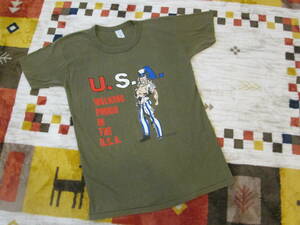 ★80年代 ARMY Tシャツ　OD色　02　使用品★コレクション 整理