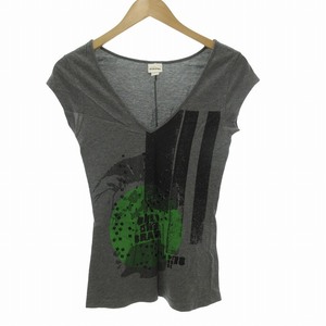 ディーゼル DIESEL Tシャツ カットソー Vネック プリント XS グレー RN93243 ■MA /JS 0813 レディース