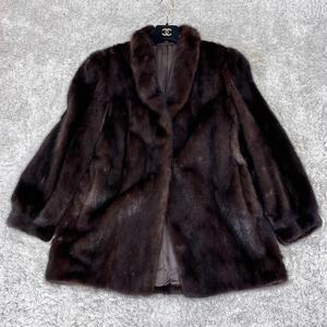 【外観美品】ミンクコート MINK リアルファー 毛皮 肉厚 ブラウン 大きいサイズ 15号