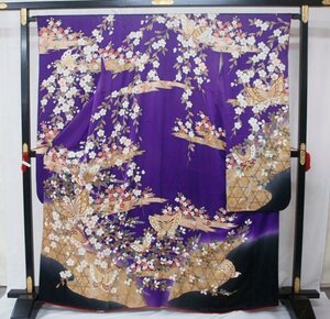 リサイクル振袖　1084　紫　枝垂れ桜・蝶【中古】