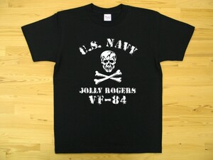 JOLLY ROGERS VF-84 黒 5.6oz 半袖Tシャツ 白 S ミリタリー ジョリーロジャース スカル ドクロ U.S. NAVY