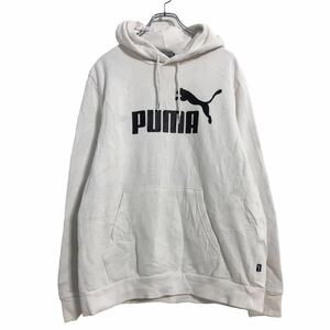 PUMA プリント スウェットパーカー L ホワイト ブラック プーマ ポケット 古着卸 アメリカ仕入 a506-6674