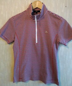 23区 SPORT レディース ◆半袖 ポロシャツ ゴルフウェア◆ ボーダー柄 レッド 半袖Tシャツ ゴルフ GOLF ハーフジップ