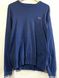 FRED PERRY☆コットンニット☆セーター☆ロゴデザイン☆月桂樹☆ワンポイント☆リブライン☆フレッドペリー☆定価23,000円☆ブルー☆淡青