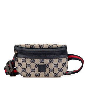 グッチ GGキャンバス シェリーライン ウエストバッグ ボディバッグ 311159 ネイビー キャンバス レザー レディース GUCCI 【中古】