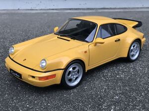 送料無料　1/18 ポルシェ 964 ターボ イエロー ミニカー WELLY PORSCHE TURBO YELLOW 当時物 スーパーカー 旧車