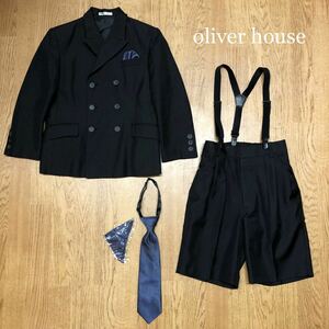 oliver house＊オリバーハウス キッズ 子供服 120A セットアップスーツ 黒 ピンストライプ フォーマルスーツ 入園入学 結婚式 冠婚葬祭