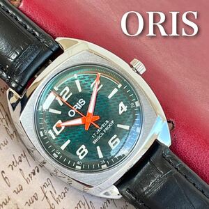 ■美品■オリス■ORIS 手巻き機械式1980年代ヴィンテージメンズ腕時計アンティーク即納 男性人気ブランド 深緑185